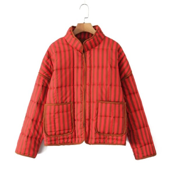 Boutique | Striped Red and Brown Oversized Women's Jacket Medium - Picture 3 of 9